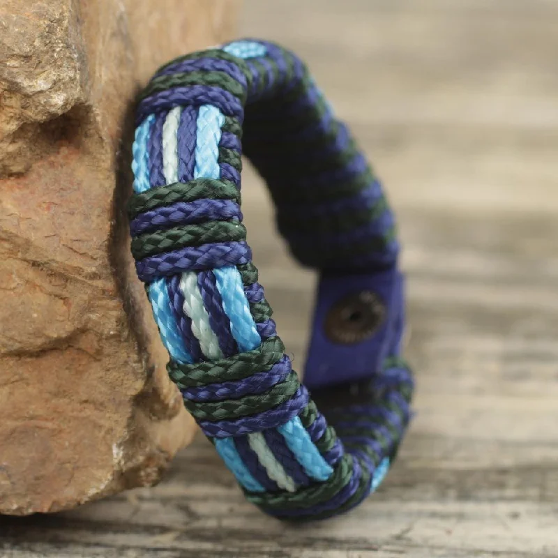 braided bracelets for women-Handmade Kente Ocean Polypropylene Cord Bracelet (Ghana)