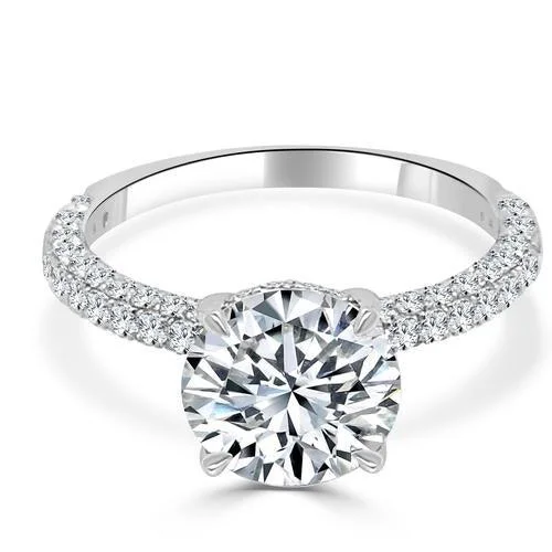 affordable platinum solitaire engagement rings for women-3 Sided Pave Semi Mount with Hidden Halo