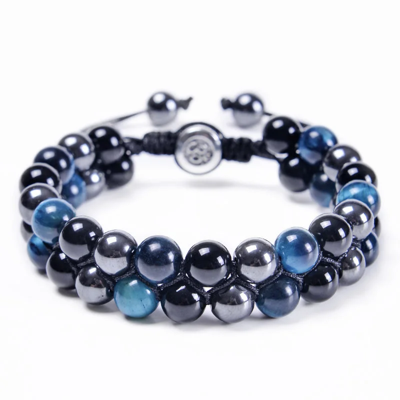 8mm-Blue Tiger + Black Beads + Iron Ore (2 Pieces)