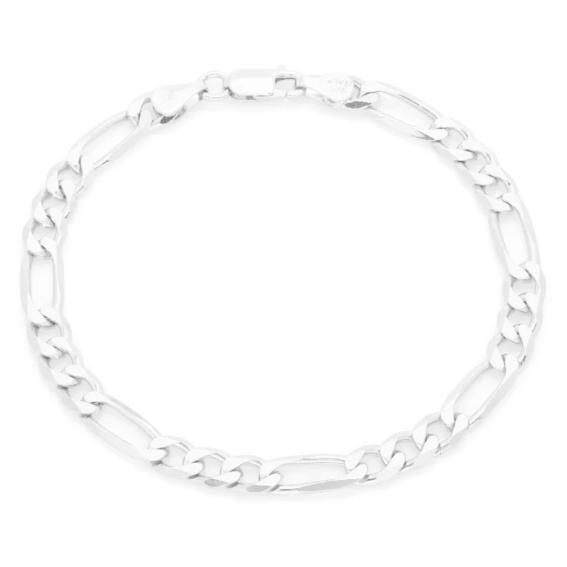 diamond charm bracelets for women-Sterling Silver 5 mm Diamond-cut Figaro Bracelet by Roberto Martinez