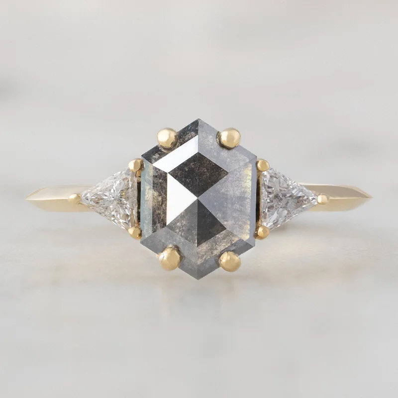 engagement rings with small diamonds for women-The Jade Ring | 0.91ct Hexagonal Grey Diamond in 14K Yellow Gold