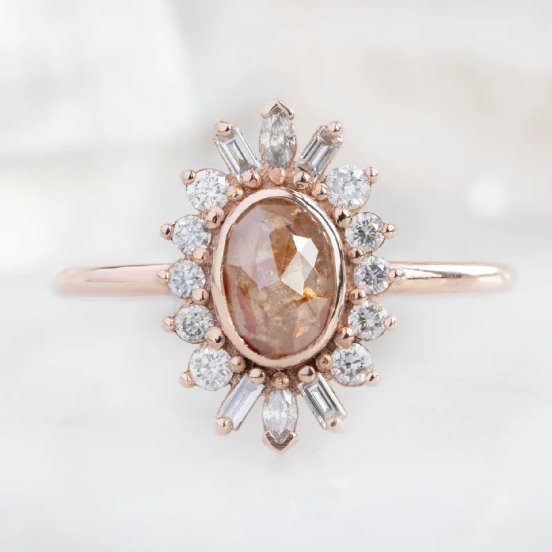 custom halo engagement rings for women-The Camellia Ring | 0.42ct Oval Red Diamond in 14K Rose Gold