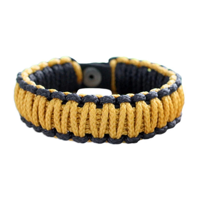 engraved cuff bracelets for women-Polyester Men's 'Amina In Golden Black' Wristband Bracelet (Ghana)