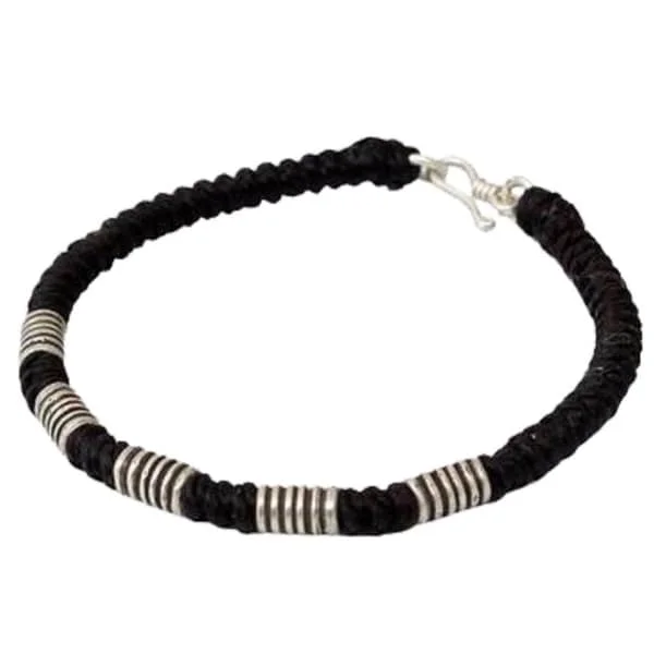 pearl bracelets for women-Handmade Sterling Silver 'Thai Sabai' Polyester Wristband Bracelet (Thailand)