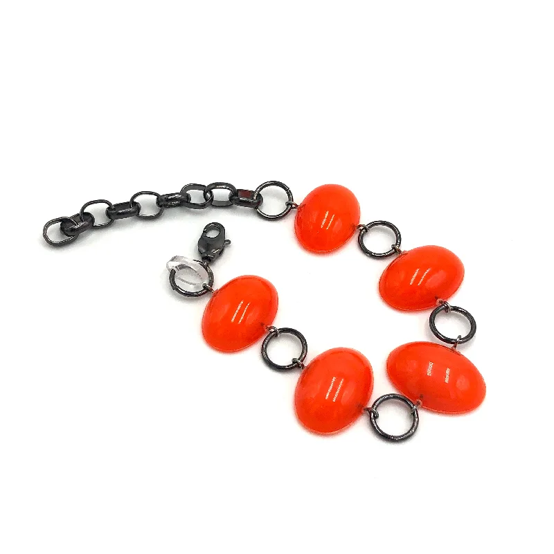 statement chain bracelets for women-Orange Jelly Bean Stations Bracelet