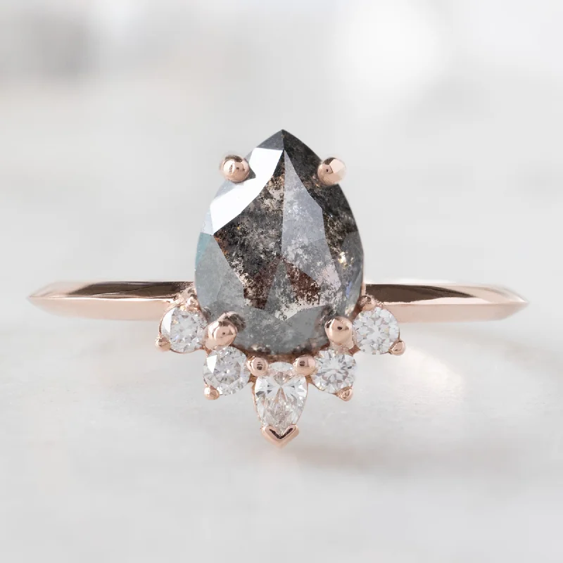 engagement rings with hidden halos for women-The Aster Ring | 1.41ct Pear Black Diamond in 14K Rose Gold