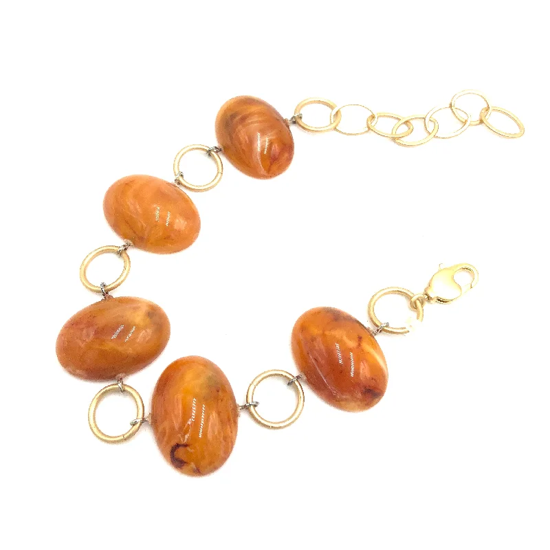 smooth leather bangles for women-Honey Amber Gemz Stations Bracelet