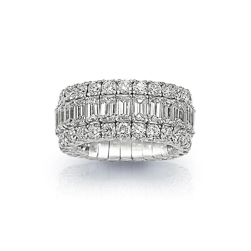 engagement rings with cushion diamonds for women-3-Row Round and Emerald Diamond Xpandable™ Bridal Ring