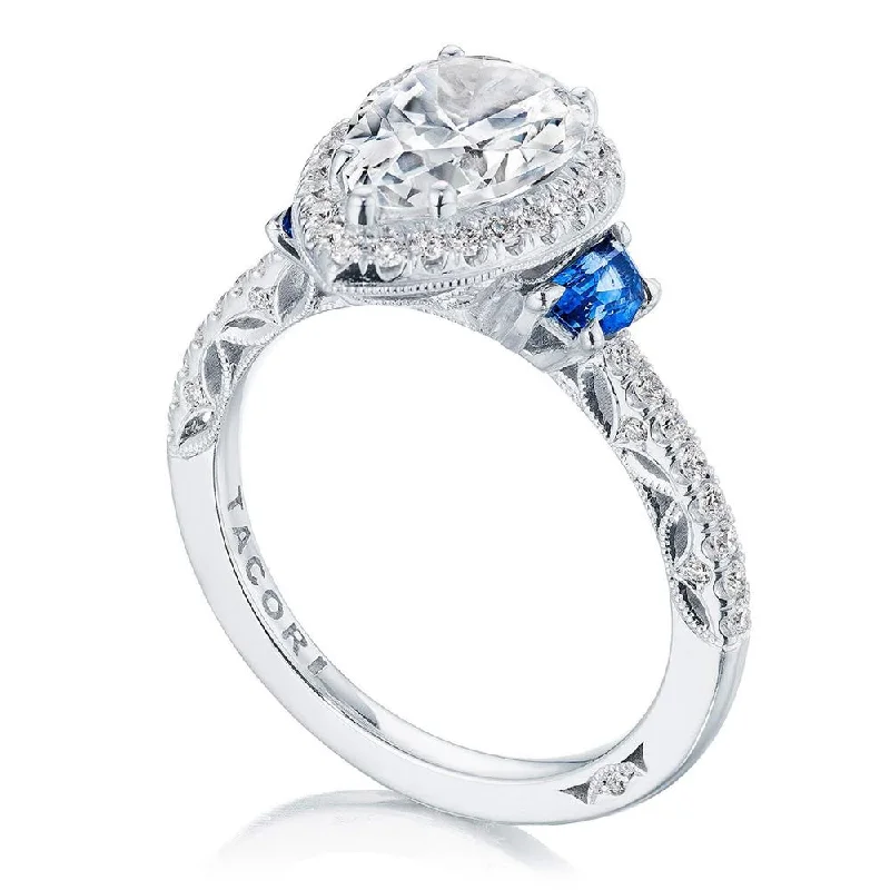 vintage engagement rings with oval diamonds-Pear 3-Stone Engagement Ring with Blue Sapphire