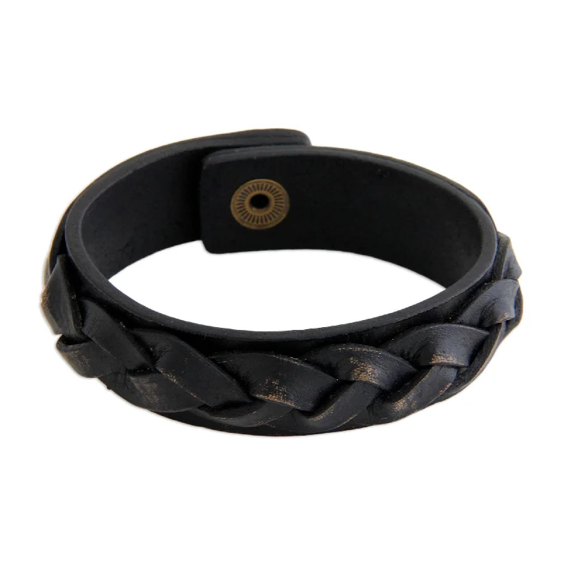 custom charm bangle bracelets for women-Handmade Distressed Leather Men's 'Java Journeys' Bracelet (Indonesia)