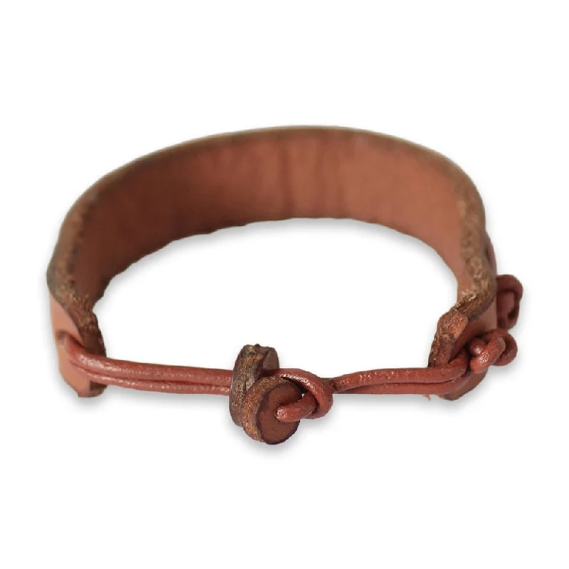 custom name bracelets for women-Men's Leather Brass 'Stand Together in Tan' Bracelet (Ghana)