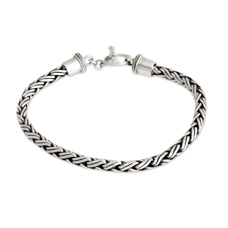 elegant silver bangles with charms for women-Men's Sterling Silver Bracelet Balinese Python (Indonesia)