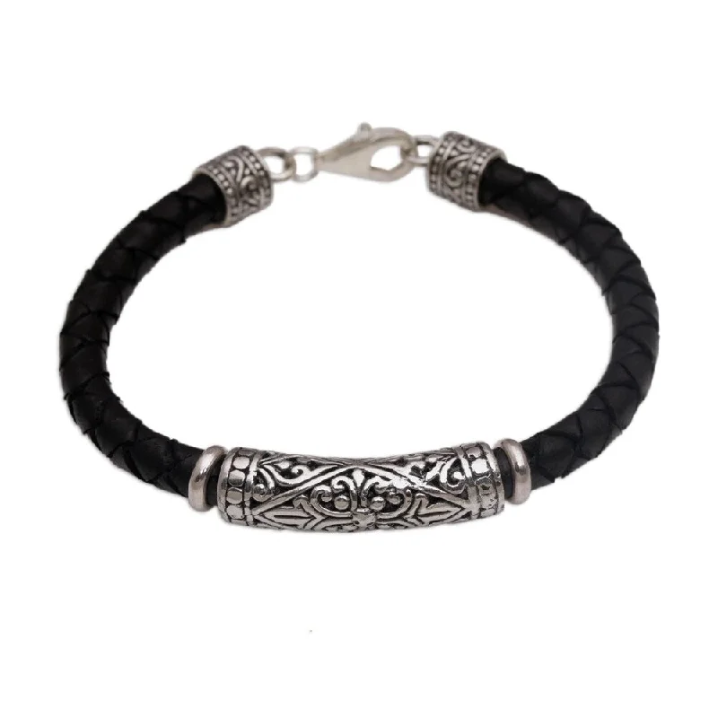 minimalist bangles for women-Handmade Leather Sterling Silver Lost Kingdom Bracelet (Indonesia)