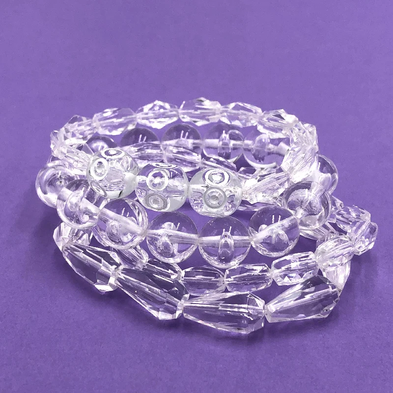 elegant chain bangles for women-Clear Facets Mixed Stack and Stretch Bracelets Set