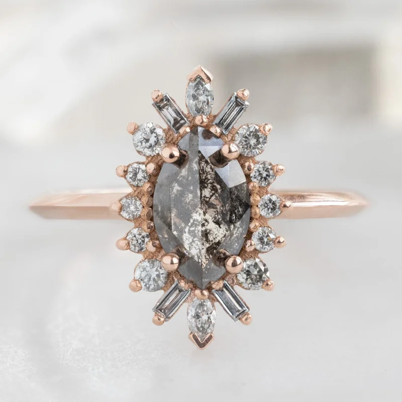 engagement rings with mixed metals for women-The Camellia Ring | 0.85ct Marquise Black Diamond in 14K Rose Gold