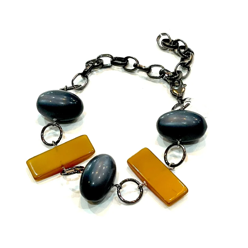 vintage gold bangles for women-Charcoal & Gold Geo Moonglow Stations Bracelet