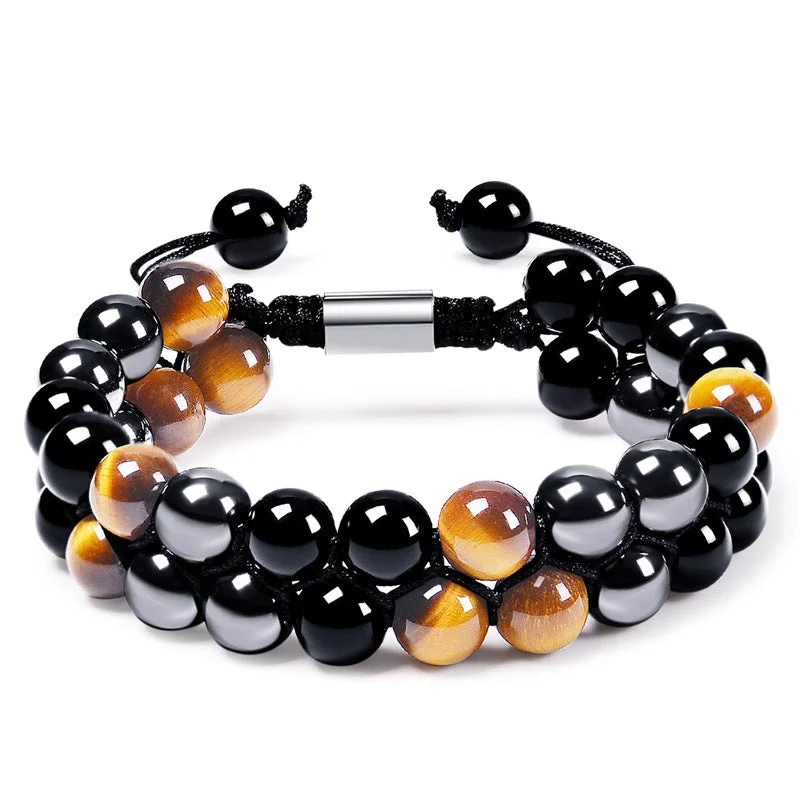 8mm Yellow Tiger + Black Beads + Iron Ore (3 Pieces)