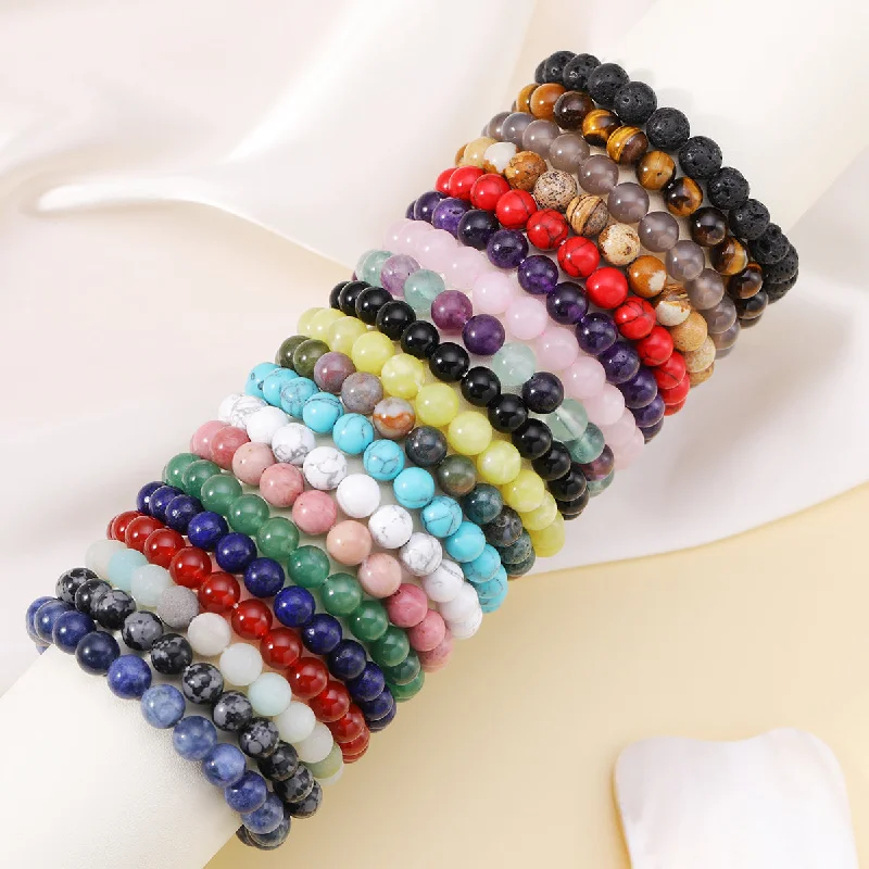 personalized cuff bracelets for women-Simple Style Round Natural Stone Beaded Bracelets