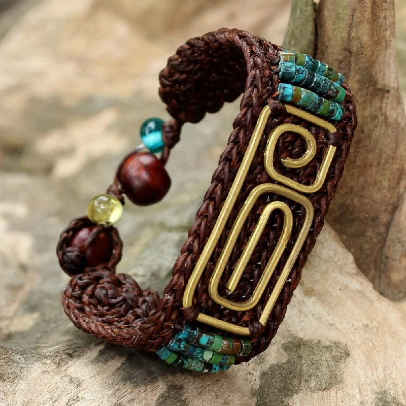 charm bangles for women-Handmade Brass 'Siam Fortress' Turquoise Bracelet (Thailand)