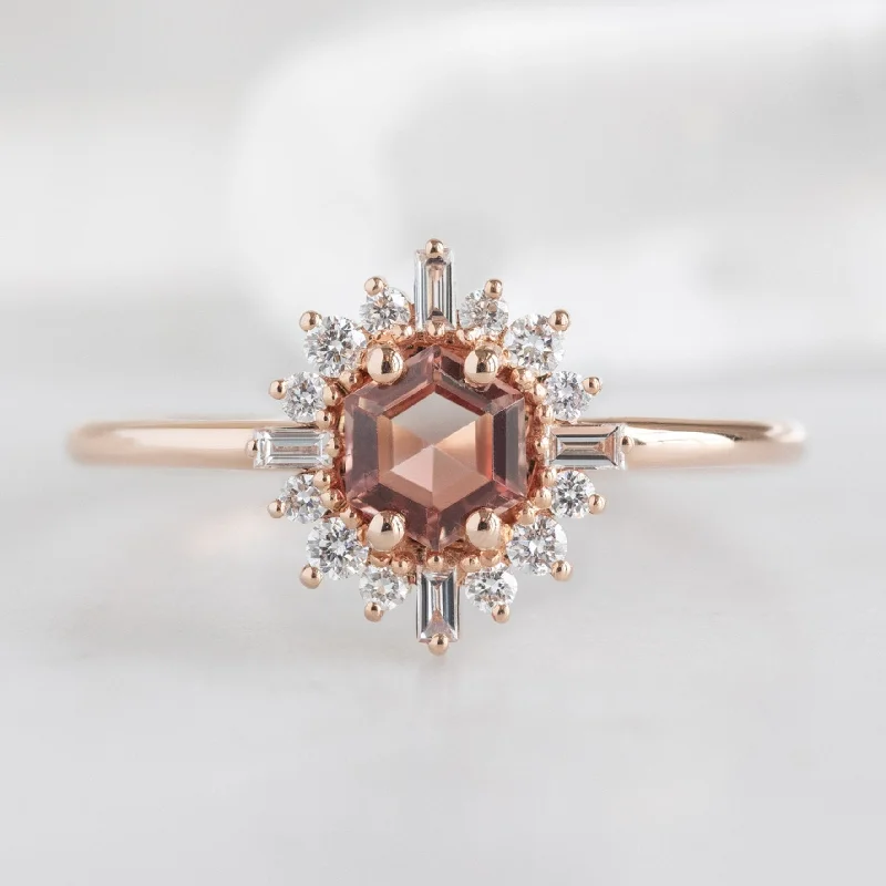 cushion cut engagement rings for women-The Compass Ring | 0.37ct Hexagon Sunstone in 14K Rose Gold