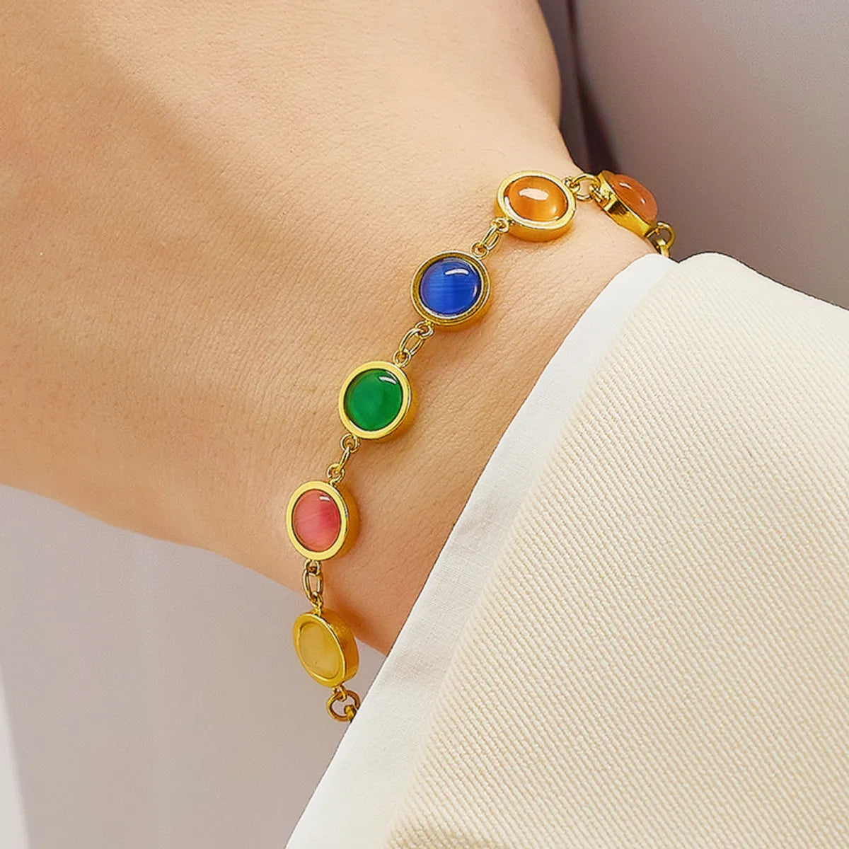 trendy charm bangles for women-British Style Colorful Stainless Steel Titanium Steel Inlay Zircon Bracelets