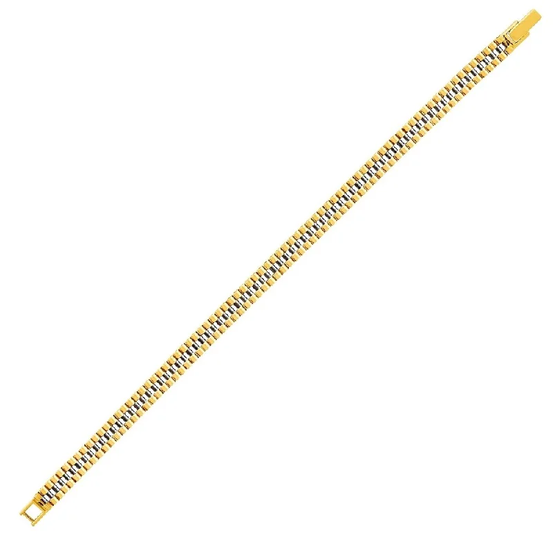 spiral gold bangles for women-Panther Link Bracelet in 14k Two-Tone Gold