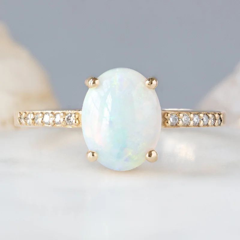 classic solitaire engagement rings for women-The Willow Ring | 1.11ct Oval Australian Opal in 14K Yellow Gold