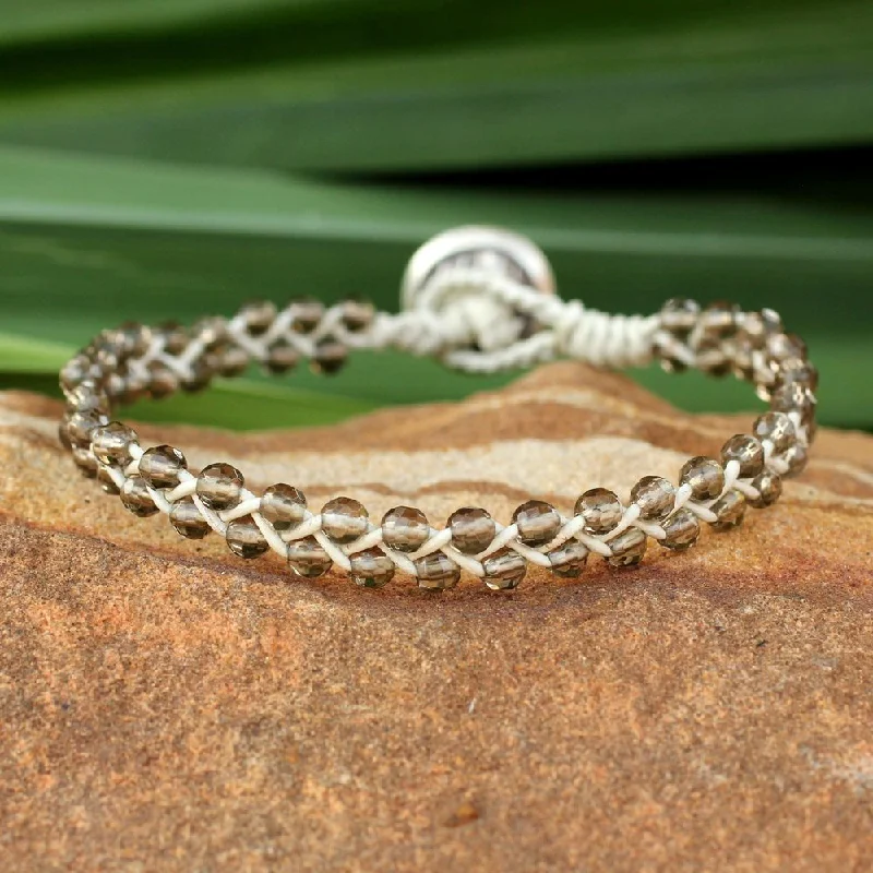 beaded bracelets for women-Handmade Leather Silver 'Braids of Joy' Quartz Bracelet (Thailand)