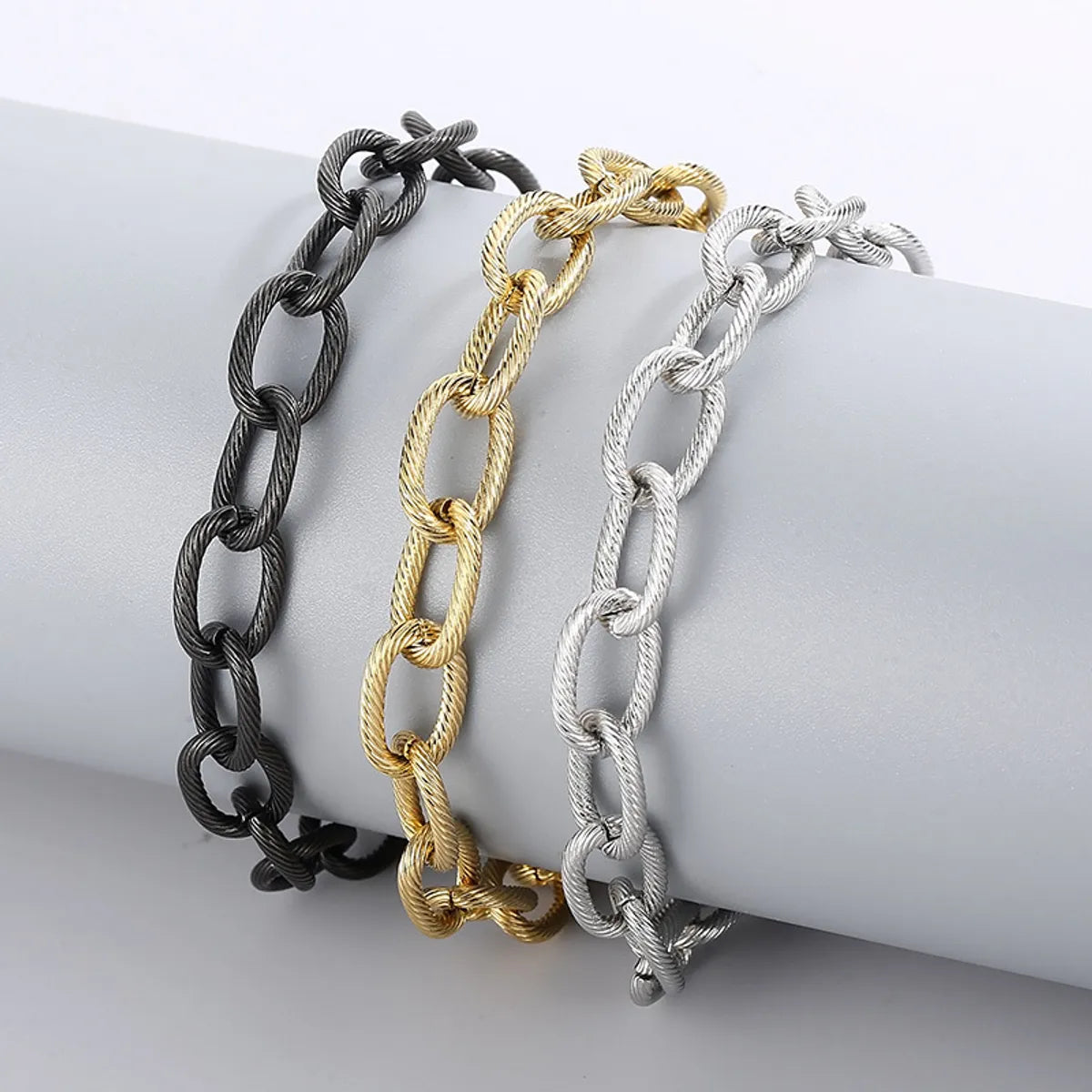 leather charm bracelets for women-Simple Style Solid Color Titanium Steel Plating Chain Bracelets