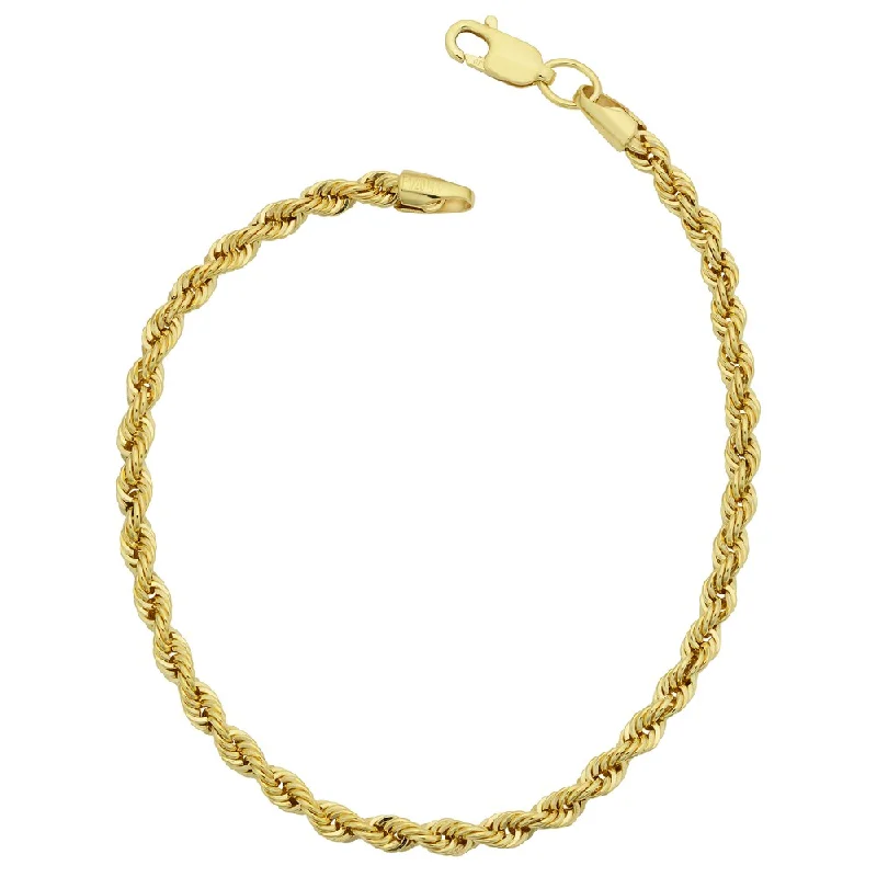 beaded gold bangles for women-14k Yellow Gold Filled Men's 3.2-mm Rope Chain Bracelet (7.5 or 8.5 inches)