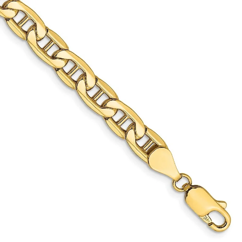 adjustable charm bracelets for women-Curata 10k Yellow Gold Unisex 5.5mm Semi solid Mariner Anchor Chain Bracelet Options: 7" 8" 9"