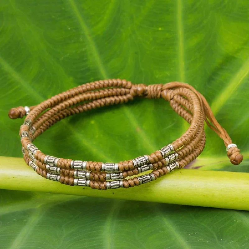 gold chain bracelets for women-Handmade Silver Accent 'Forest Thicket in Tan' Bracelet (Thailand) - Brown