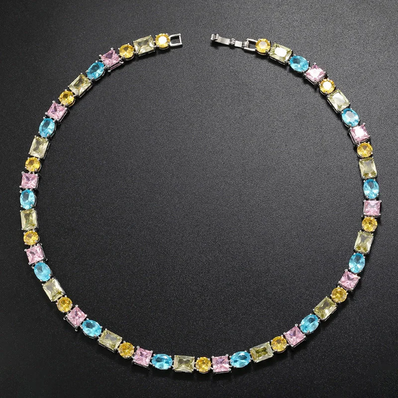 Platinum Colorful Crystals Necklace