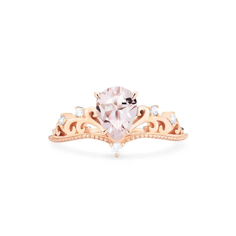 engagement rings with yellow gold and diamonds-[Veronica] Vintage Crown Pear Engagement Ring in Morganite