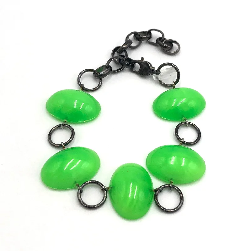 mixed-material bangles for women-Neon Green Jelly Bean Stations Bracelet