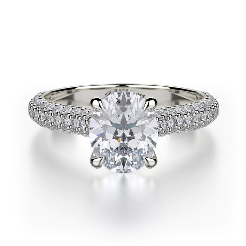 engagement rings with side stones and round diamonds-Crown R708-2