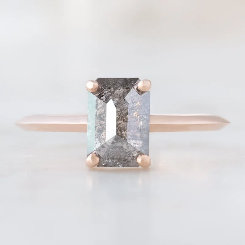 simple gold engagement rings for women-The Bryn Ring | 1.26ct Emerald Cut Salt and Pepper Diamond in 14K Rose Gold