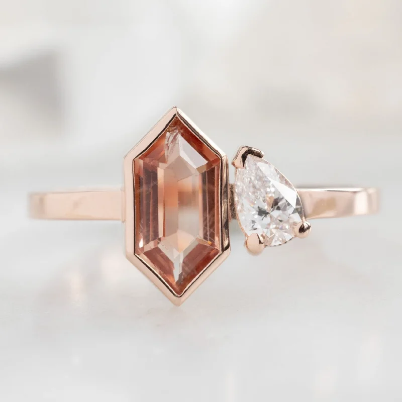 unique rose gold engagement rings for women-The You and Me Ring | 0.60ct Hexagon Sunstone in 14K Rose Gold