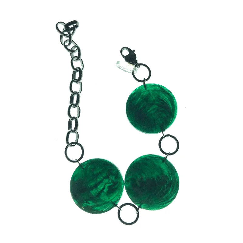 romantic bangles for women-Emerald Marbled Disc Stations Bracelet