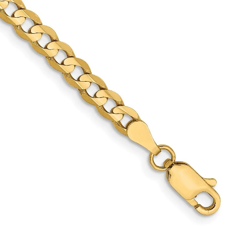 minimalist bangles for women-Curata 10k Yellow Gold 3.8mm Open Concave Curb Chain Bracelet Options: 7" 8" 9"