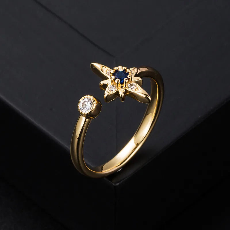 bridal rings for women-Simple Constellation Shape Copper Gold-Plated Opening Adjustable Ring Wholesale