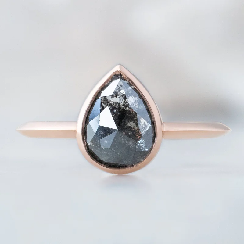 engagement rings with black sapphires for women-The Hazel Ring | 1.68ct Rose Cut Black Diamond in 14K Rose Gold