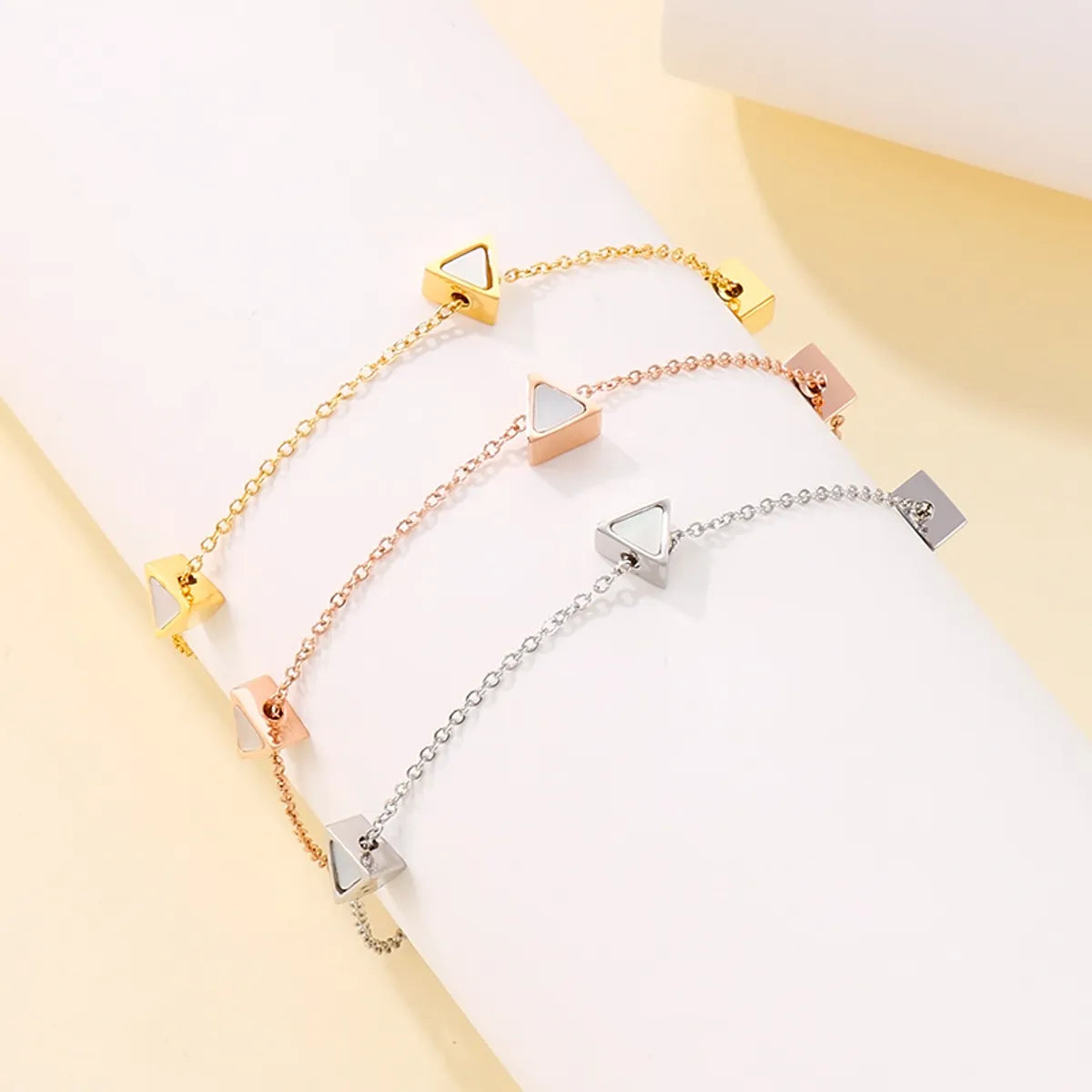 matching leather bracelets for women-Fashion Triangle Titanium Steel Plating Rhinestones Bracelets