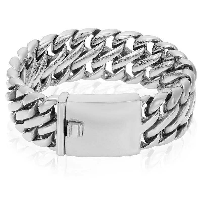 gemstone bangles for women-Crucible Men's Fancy Wide Curb Link Stainless Steel Bracelet (23mm)