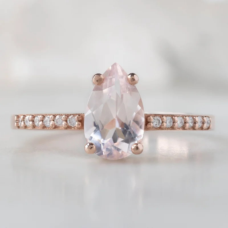 engagement rings with unique settings for women-The Willow Ring | 0.82ct Pear Morganite in 14K Rose Gold