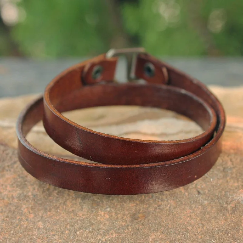 luxury cuff bangle bracelets for women-Handmade Men's Leather 'Enigma in Brown' Bracelet (Thailand)