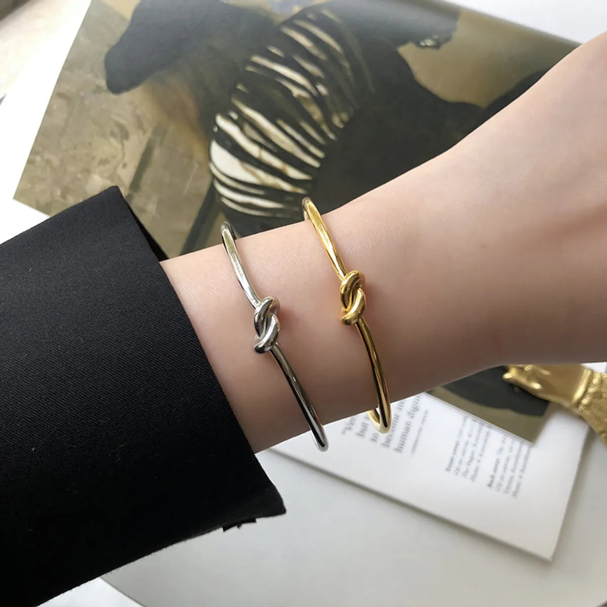 thin bangles for women-Simple Knotted Titanium Steel Plated 18k Gold Bracelet Wholesale Gooddiy