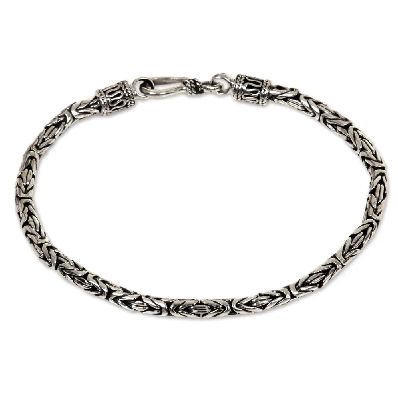 gold-plated bracelets for women-NOVICA Handmade Sterling Silver Byzantine Style Snake Chain Bracelet (Indonesia)