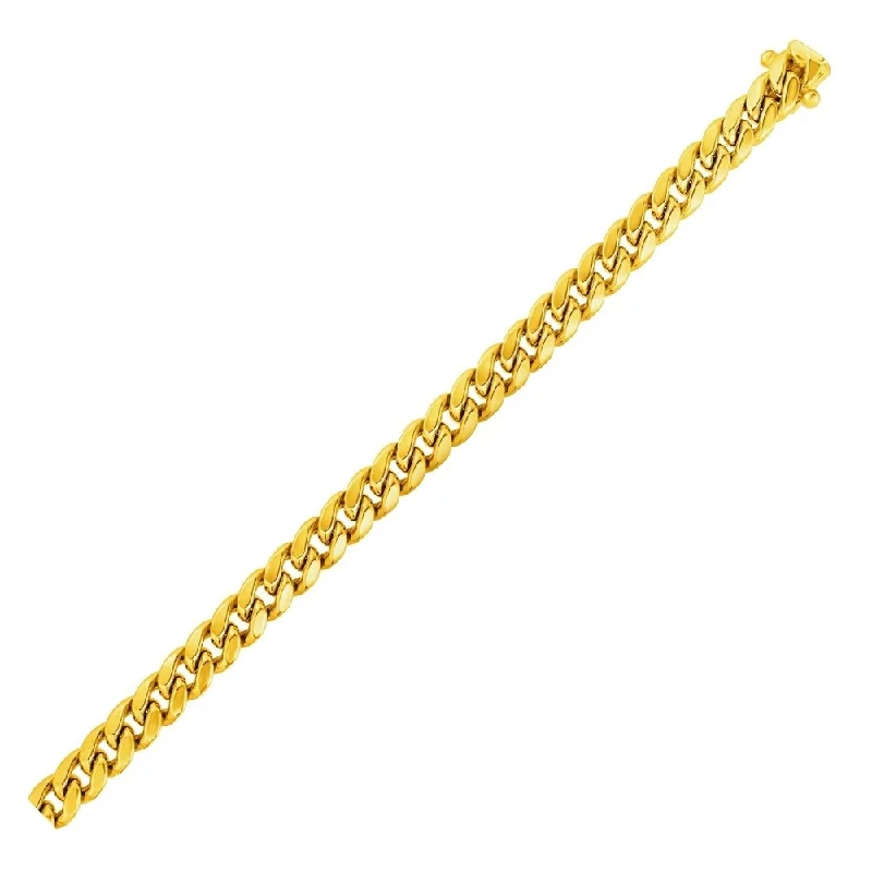 crystal gold bangles for women-6.1mm 14k Yellow Gold Semi Solid Miami Cuban Bracelet