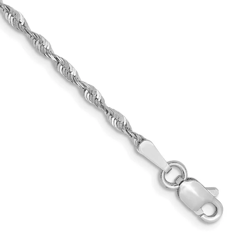 gemstone charm bracelets for women-Curata 10k White Gold Unisex 1.8mm Diamond Cut Lightweight Rope Chain Bracelet Options: 7" 8" 9"